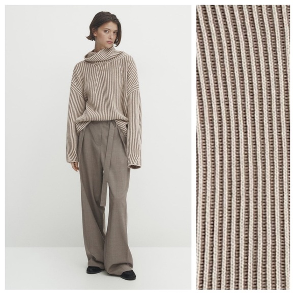 Massimo Dutti Sweaters - NWT. Massimo Dutti Mole Brown Knit High Neck Sweater with Contrast Thread Size S